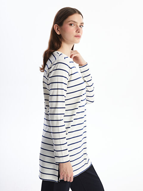 LCWAIKIKI Basic Bisiklet Yaka Çizgili Kadın Tişört - W4DP58Z8-LFC