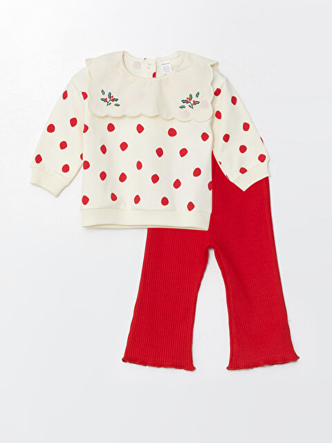LCW baby Nakışlı Kız Bebek Sweatshirt ve Tayt Pantolon 2'li Takım - W4DR23Z1-LRB