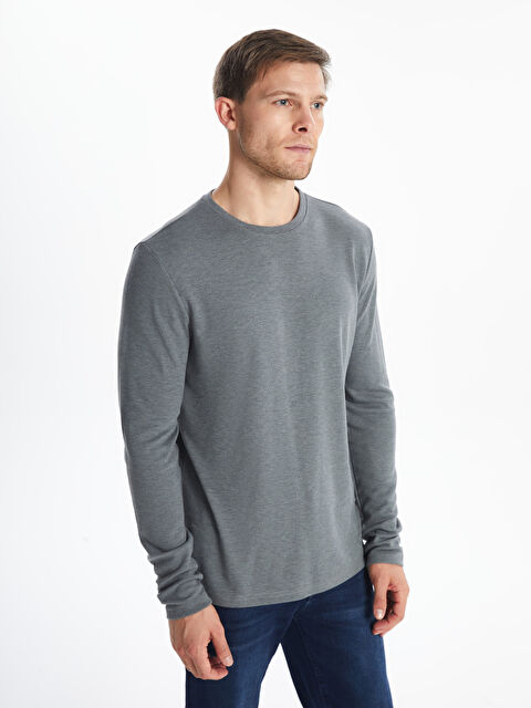 LCWAIKIKI Basic Bisiklet Yaka Uzun Kollu Erkek Sweatshirt - W4DS09Z8-DF9