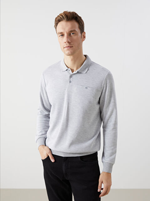 LCWAIKIKI Classic Polo Yaka Uzun Kollu Erkek Sweatshirt - W4DS10Z8-CY9