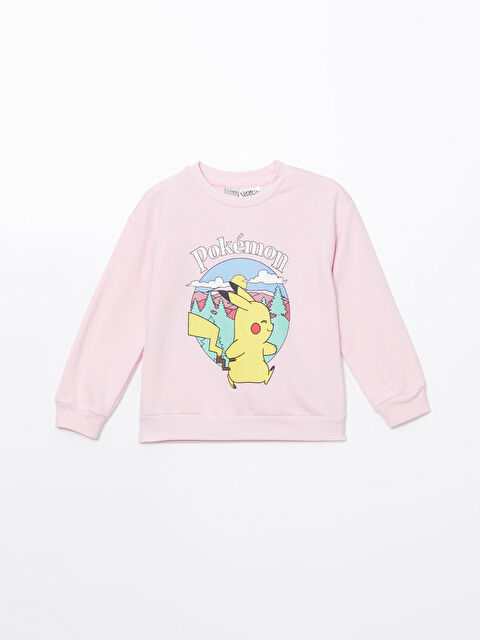 LCW Kids Bisiklet Yaka Pikachu Baskılı Kız Çocuk Kalın Sweatshirt - W4DS37Z4-FXC