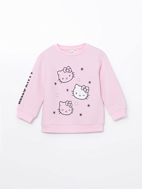 LCW Kids Bisiklet Yaka Hello Kitty Baskılı Kız Çocuk Kalın Sweatshirt - W4DS90Z4-QXB