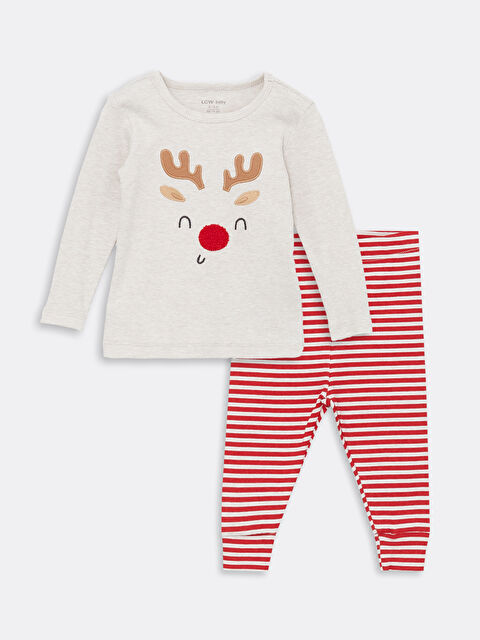 LCW baby Bisiklet Yaka Uzun Kollu Yılbaşı Temalı Erkek Bebek Pijama Takımı - W4DU00Z1-E4S