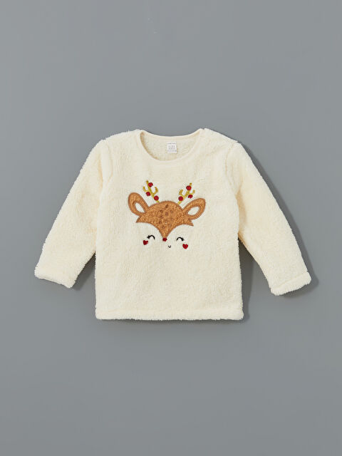 LCW baby Bisiklet Yaka Pelüş Kız Bebek Pijama Üst - W4DU50Z1-YG7