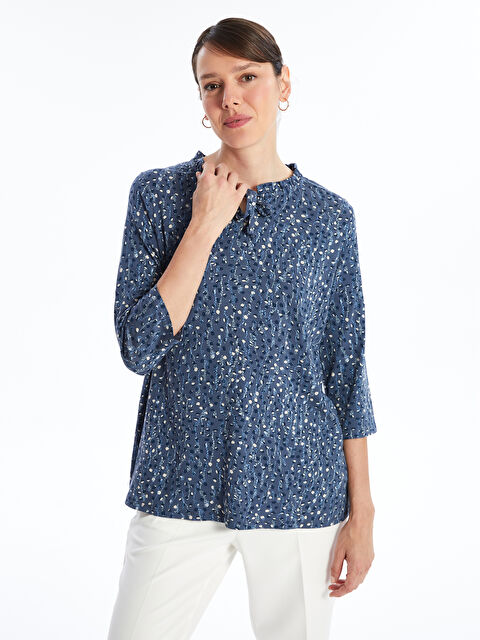 LCW Grace Bağlamalı Yaka Desenli Kadın Bluz - W4DY24Z8-LS3