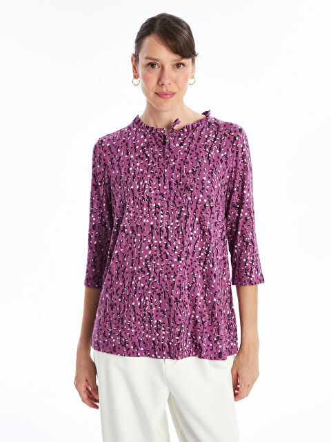 LCW Grace Bağlamalı Yaka Desenli Kadın Bluz - W4DY24Z8-LTF