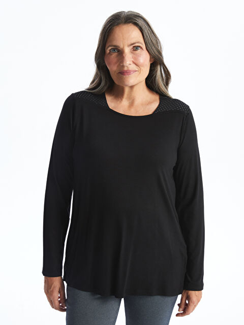 LCW Grace Kare Yaka Parlak Taşlı Uzun Kollu Kadın Bluz - W4DY60Z8-CVL