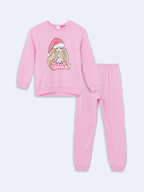 LCW Kids Bisiklet Yaka Barbie Baskılı Kız Çocuk Pijama Takımı - W4EA10Z4-FLY