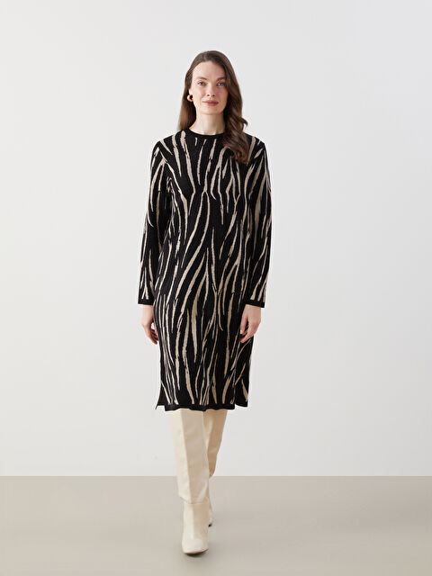 LCW Grace Bisiklet Yaka Desenli Kadın Triko Elbise - W4EA64Z8-MHK