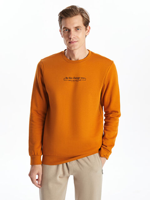 LCWAIKIKI Classic Bisiklet Yaka Baskılı Erkek Kalın Sweatshirt - W4EB26Z8-GCY