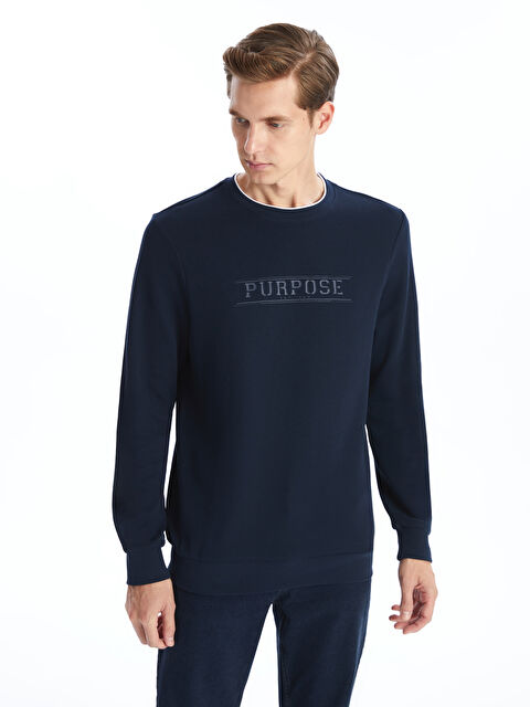 LCWAIKIKI Classic Bisiklet Yaka Uzun Kollu Baskılı Erkek Sweatshirt - W4EB27Z8-DWP