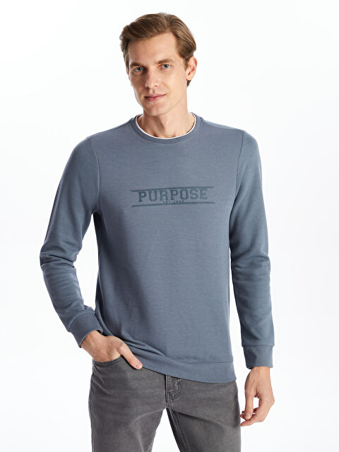 LCWAIKIKI Classic Bisiklet Yaka Uzun Kollu Baskılı Erkek Sweatshirt - W4EB27Z8-YBW