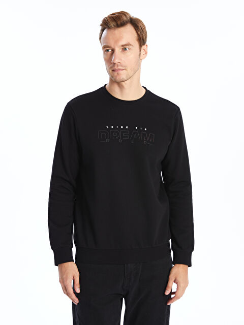 LCWAIKIKI Classic Bisiklet Yaka Baskılı Erkek Kalın Sweatshirt - W4EB30Z8-CVL