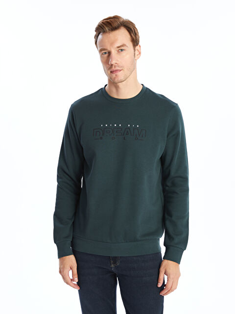 LCWAIKIKI Classic Bisiklet Yaka Baskılı Erkek Kalın Sweatshirt - W4EB30Z8-PFN