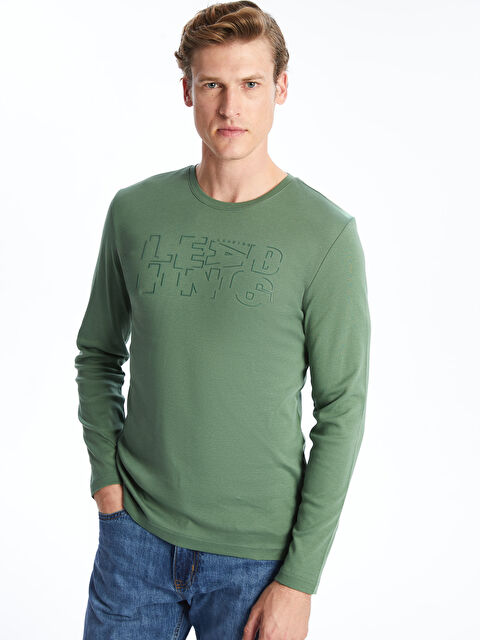 LCWAIKIKI Classic Bisiklet Yaka Uzun Kollu Baskılı Erkek Tişört - W4EB33Z8-QA5