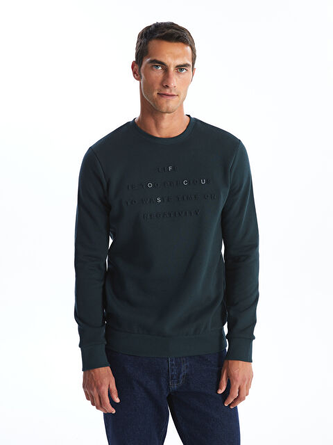 LCWAIKIKI Classic Bisiklet Yaka Baskılı Erkek Kalın Sweatshirt - W4EB36Z8-VGU
