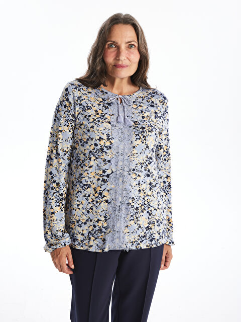 LCW Grace Bağlamalı Yaka Desenli Uzun Kollu Kadın Bluz - W4ED07Z8-LS3