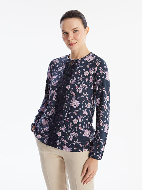 LCW Grace Bağlamalı Yaka Desenli Uzun Kollu Kadın Bluz - W4ED07Z8-LSJ