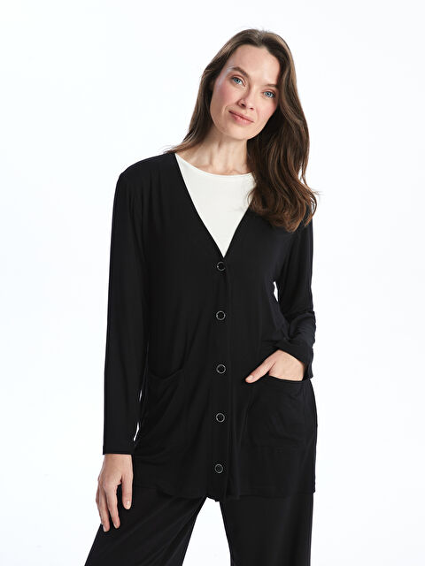 LCW Grace V Yaka Düz Uzun Kollu Kadın Hırka - W4ED10Z8-CVL