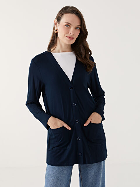 LCW Grace V Yaka Düz Uzun Kollu Kadın Hırka - W4ED10Z8-E1J