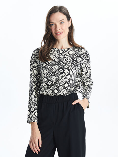 LCW Grace Bisiklet Yaka Desenli Kadın Bluz - W4ED12Z8-LRA