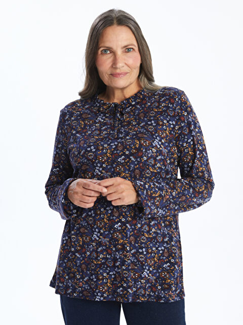 LCW Grace Bağlamalı Yaka Desenli Uzun Kollu Kadın Bluz - W4ED25Z8-LSJ