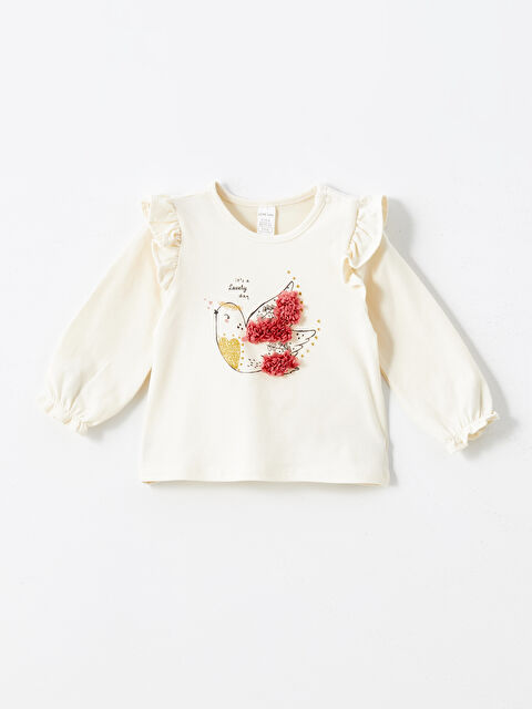 LCW baby Bisiklet Yaka Uzun Kollu Baskılı Kız Bebek Tişört - W4ED28Z1-FDL