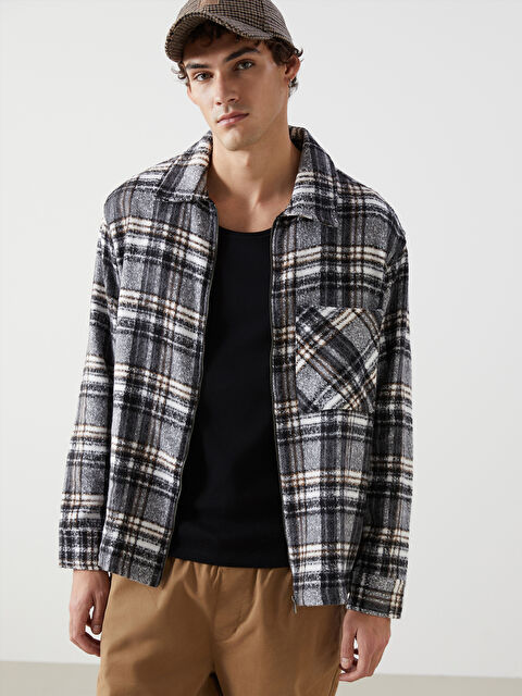 XSIDE Rahat Kalıp Uzun Kollu Ekose Erkek Oduncu Gömlek Ceket - W4EE22Z8-LLL