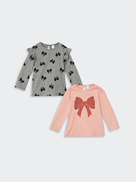 LCW Kids Bisiklet Yaka Baskılı Kız Çocuk Tişört 2'li - W4EE29Z1-LRW