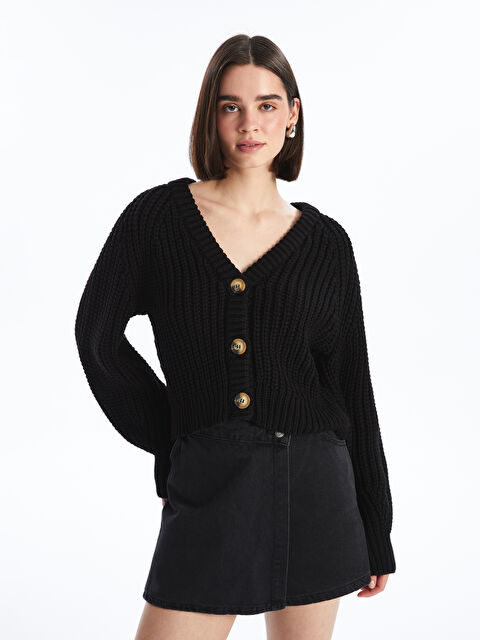 XSIDE Bisiklet Yaka Kendinden Desenli Kadın Triko Hırka - W4EE36Z8-CVL