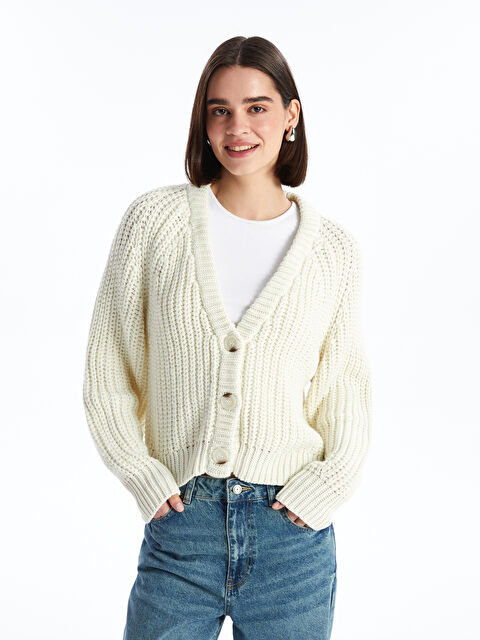 XSIDE Crew Neck Self Patterned Long Sleeve Women's Tricot Cardigan - W4EE36Z8-R9J