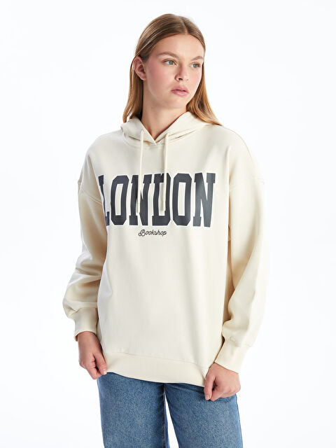 LCW Vision Baskılı Uzun Kollu Oversize Kadın Kalın Hoodie - W4EE57Z8-FT0