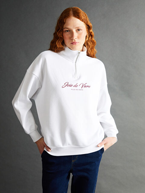 LCW Vision Dik Yaka Baskılı Oversize Kadın Kalın Sweatshirt - W4EF71Z8-Q6K