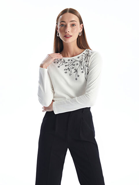 LCW ECO Bisiklet Yaka Baskılı Uzun Kollu Kadın Bluz - W4EG50Z8-J5E