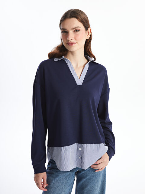 LCWAIKIKI Basic Gömlek Yaka Çizgili Oversize Kadın Tunik - W4EG60Z8-HFH