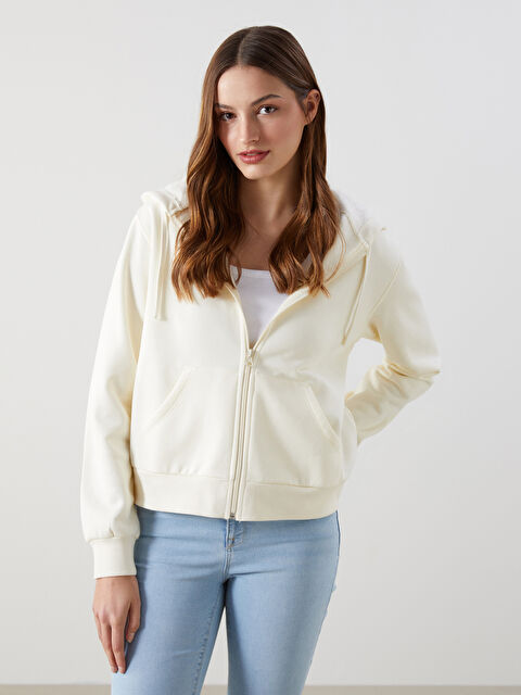 LCW Vision Hooded Oversize Women's Thick Zipper Sweatshirt - W4EI42Z8-FEQ