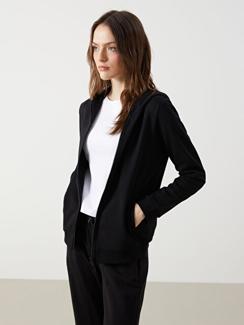 LCWAIKIKI Classic سويت شيرت بسحاب سميك مزود بغطاء رأس للسيدات - W4EI44Z8-CVL