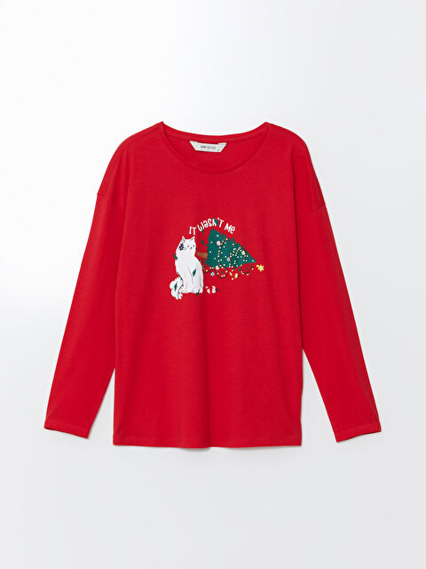 LCW Young Bisiklet Yaka Yılbaşı Temalı Kadın Pijama Üst - W4EJ36Z8-HC3