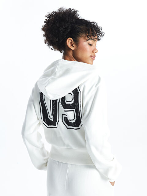 XSIDE Kapüşonlu Baskılı Crop Kadın Kalın Fermuarlı Sweatshirt - W4EJ65Z8-R9J