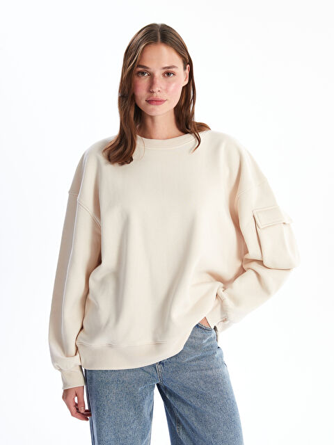 XSIDE Bisiklet Yaka Düz Oversize Kadın Kalın Sweatshirt - W4EJ70Z8-YK6