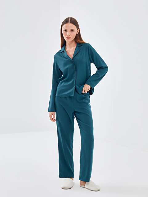 LCW DREAM Gömlek Yaka Desenli Saten Kadın Pijama Takımı - W4EK32Z8-HQ0