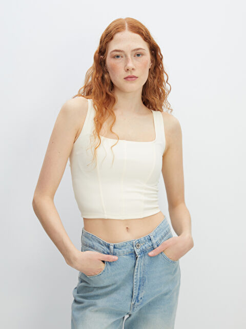 LCW Vision Square Collar Crop Tank Top - W4EK34Z8-KXP