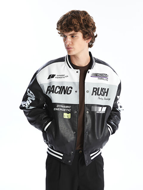 XSIDE Rahat Kalıp Kolej Yaka Erkek Deri Görünümlü Mont - W4EK67Z8-CVL