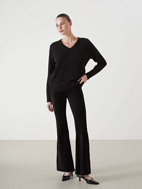 LCW Vision Beli Lastikli İspanyol Paça Kadife Kadın Tayt - W4EL78Z8-CVL