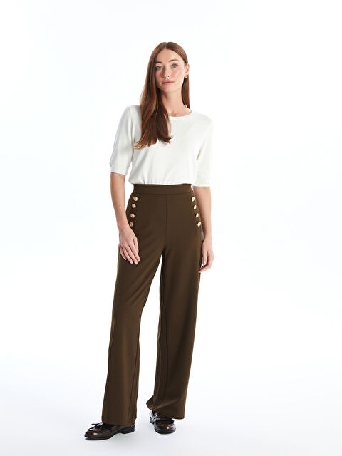 LCWAIKIKI Classic Beli Lastikli Düz Geniş Paça Kadın Pantolon - W4EM79Z8-L6S