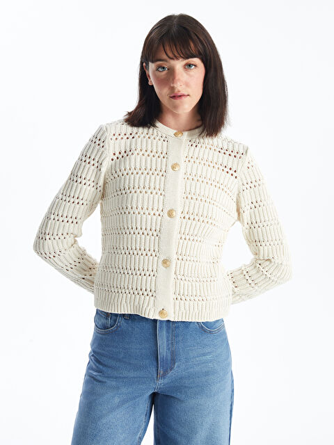 LCW Vision Bisiklet Yaka Ajurlu Kadın Triko Hırka - W4EN85Z8-YFT