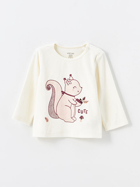 LCW baby Bisiklet Yaka Kadife Baskılı Kız Bebek Pijama Üst - W4EN97Z1-FDL