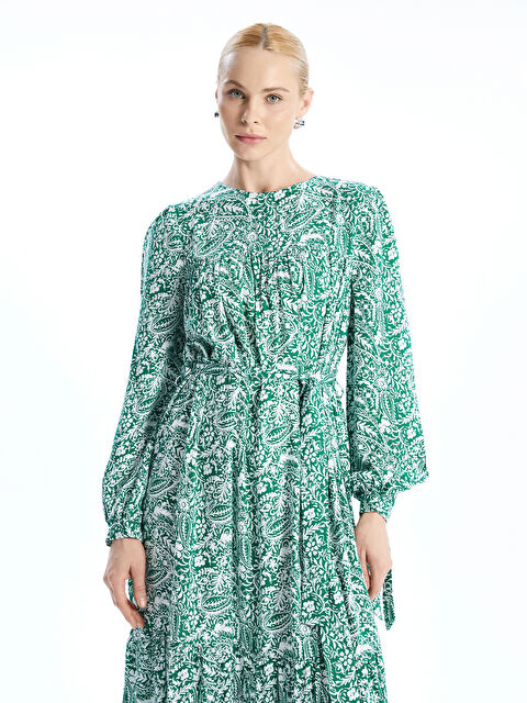 LCW Vision Crew Neck Floral Women's Dress - W4EO37Z8-LRN