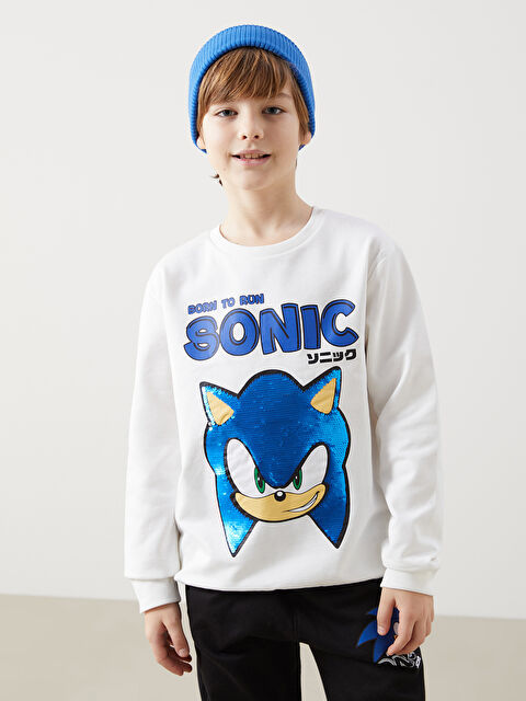 LCW Kids Bisiklet Yaka Sonic Baskılı Erkek Çocuk Sweatshirt - W4EP48Z4-FDU