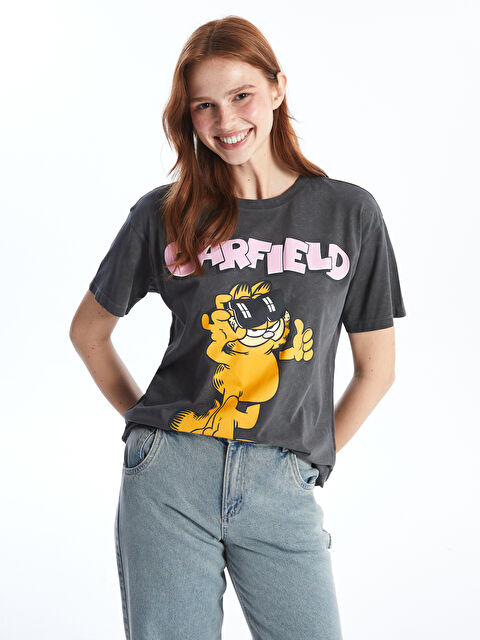 XSIDE Bisiklet Yaka Garfield Baskılı Kadın Tişört - W4EQ88Z8-RFL